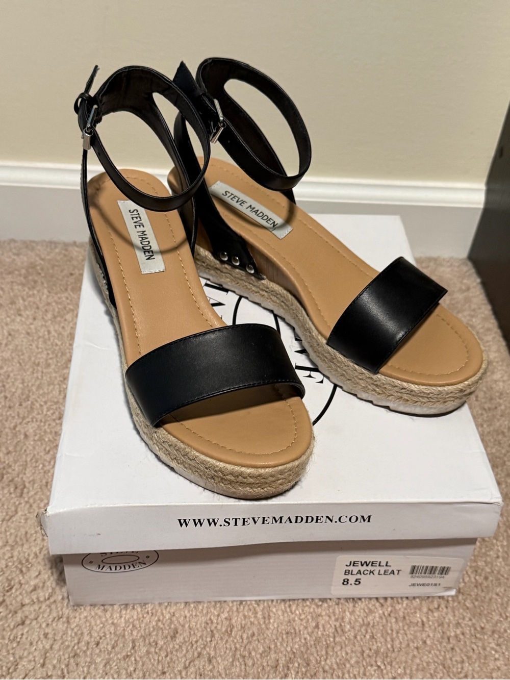 Steve Madden Jewell Black Espadrille Wedge Sandal 8.5